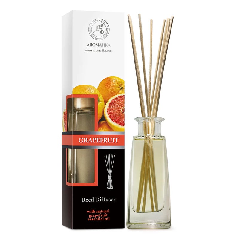 AROMATIKA Grapefruit Reed Diffuser with Grapefruit Oil, 100ml, 9 Piece Set, Scented Reed Diffuser, Long Lasting Aroma, Bamboo Sticks, Home, Office - Image 1